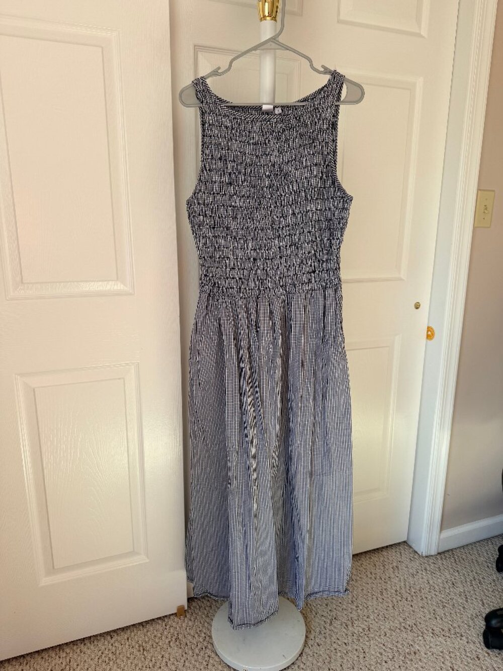 Gap Black and White Gingham Gingham Smocked Maxi Dress with Pockets XL